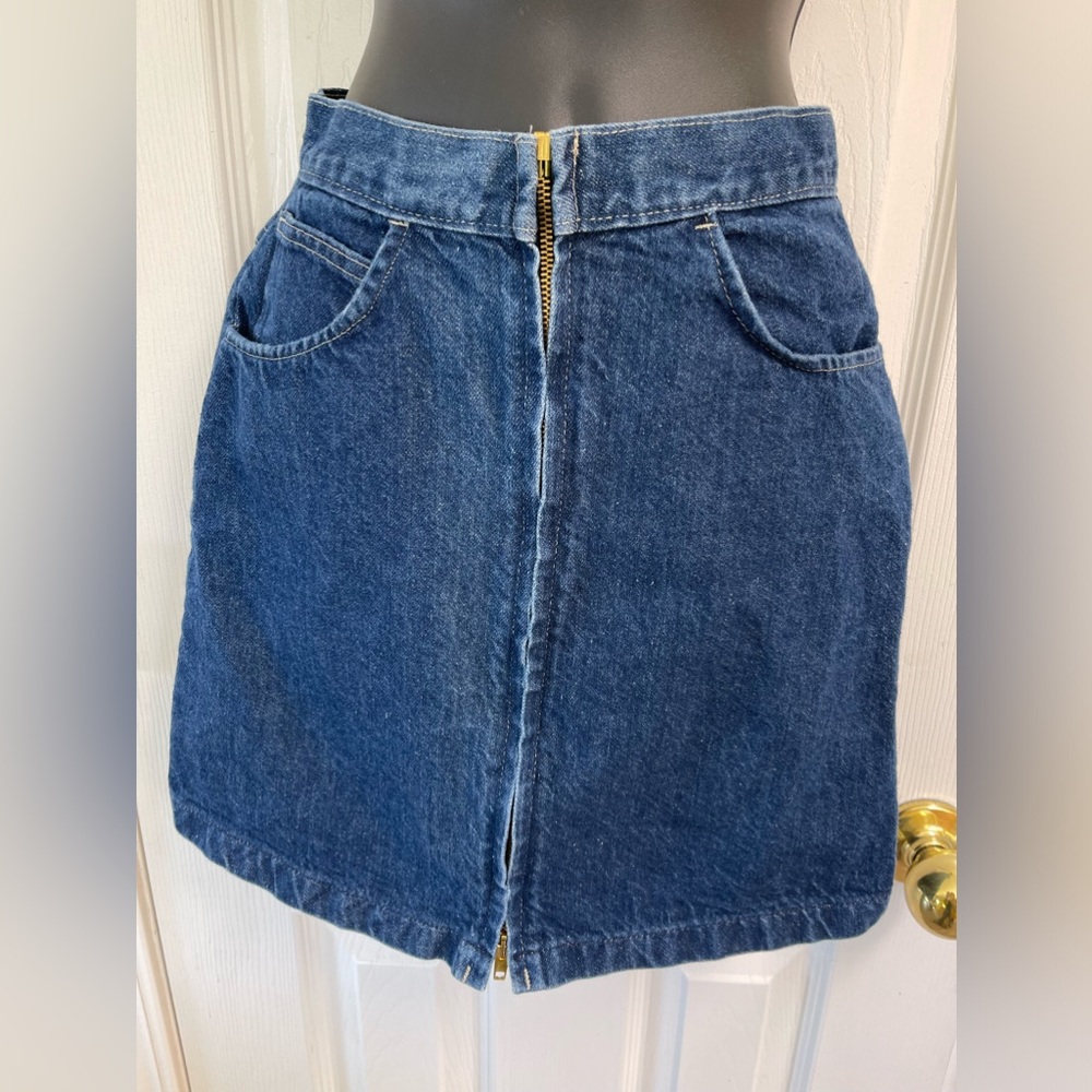 🐳VTG 80s/90s denim-zip front mini skirt-27 waist